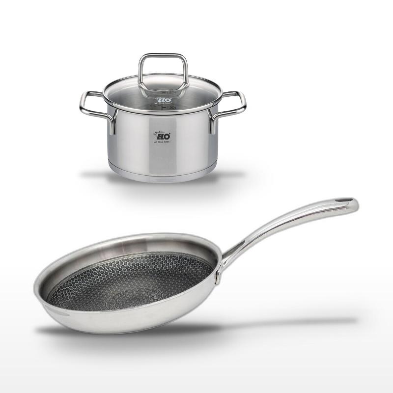 Lot Poêle 28 cm & Faitout 14 cm Elo Relief Evolution - gris inox 3176239954241_0