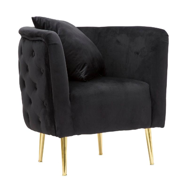 Mauro Ferretti Fauteuil Bucharest En Velours Noir Et Métal Doré, Inspiration Hollywood, 76 X 74 X 71 Cm - Mobilier Glamour - noir 142200000P_0