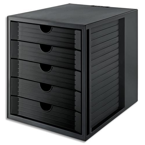 MODULE CLASSEMENT HAN SYSTEMBOX KARMA - 5 TIROIRS - PS RECYCLE - ANGE BLEU - DIM (LXHXP) : 27,5X32X33 CM - NOIR