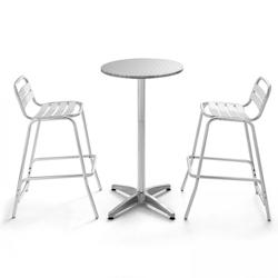Oviala Business Table de bar en aluminium et 2 tabourets - gris aluminium 104112_0