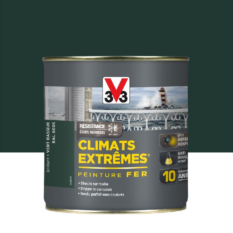Peinture antirouille fer extérieur Climats Extrêmes® V33 - Vert basque brillant 0.5L - Direct sur rouille, résistante aux climats extrêmes_0