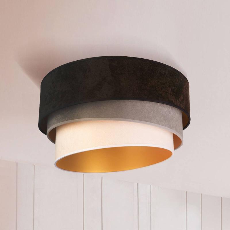 DUOLLA PLAFONNIER DEVON, NOIR/GRIS/ÉCRU/DORÉ Ø45 CM