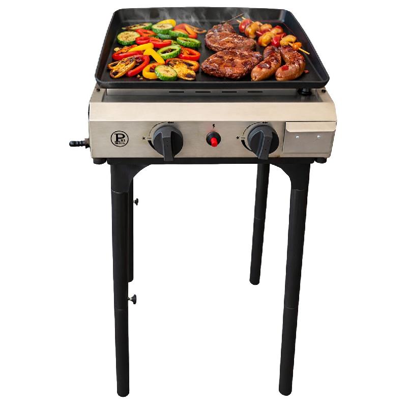 Plancha à gaz 4800W modulable 3 Hauteurs 2 Bruleurs Allumage Piezo - Plaque de cuisson Céramique 42x36cm INTEC - noir acier 3701599337542_0