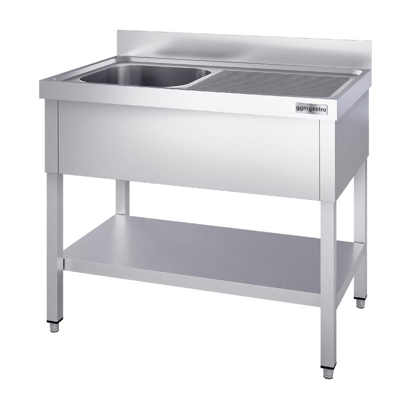 Plonge inox 1 bac avec égouttoir et étagère - P 600 mm - 1400 mm bac à gauche_0