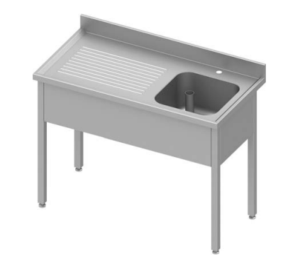 Plonge inox adossée avec 1 bac à droitesans étagère 1300x600x900 à ... - P934416130_0