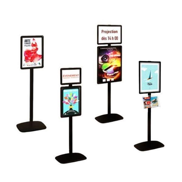 PORTE-AFFICHES CADRO-CLIC® A2 + 1 ÉTAGÈRE SUR PIED H 133 CM NOIR