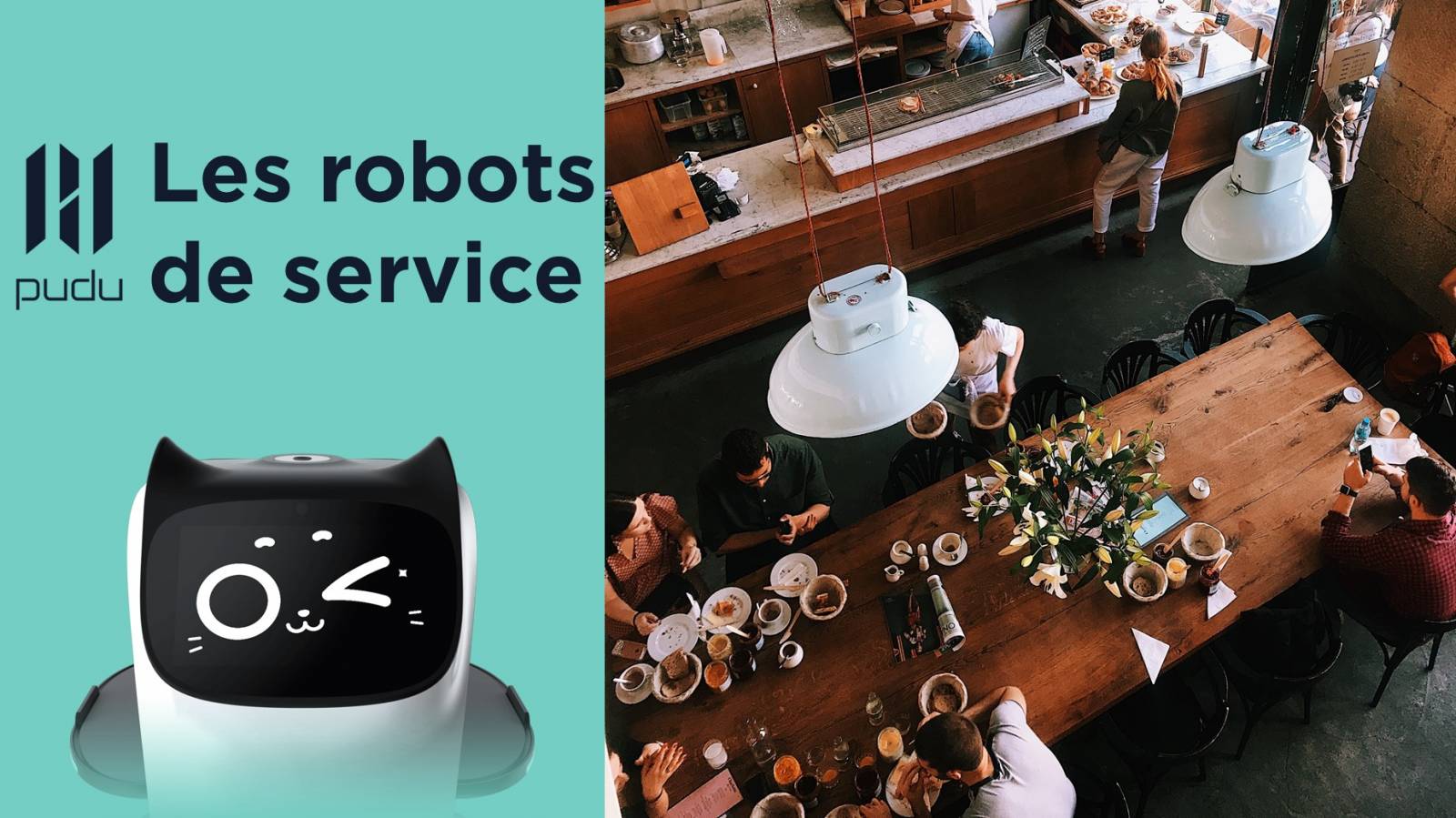 HellaBot et KettyBot transportant des plats à travers un restaurant