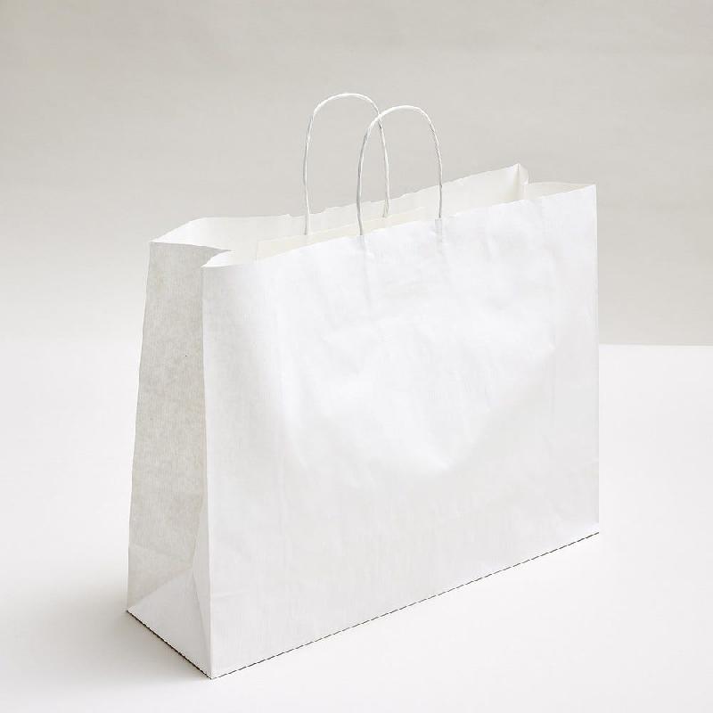 Sac kraft vergé blanc poignées torsadées 46x14x36cm - très grand format - charge maximale 8kg - lot de 50_0