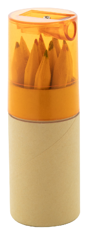 Set de 12 crayons de couleur - étui rond en carton avec taille-crayon intégré - couleur orange_0