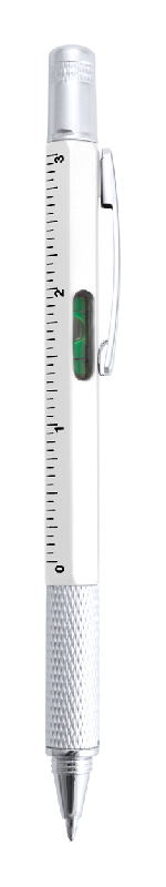 Stylo à bille multifonction - plastique avec tournevis plats et cruciforme, niveau à bulle et règle - encre bleue_0