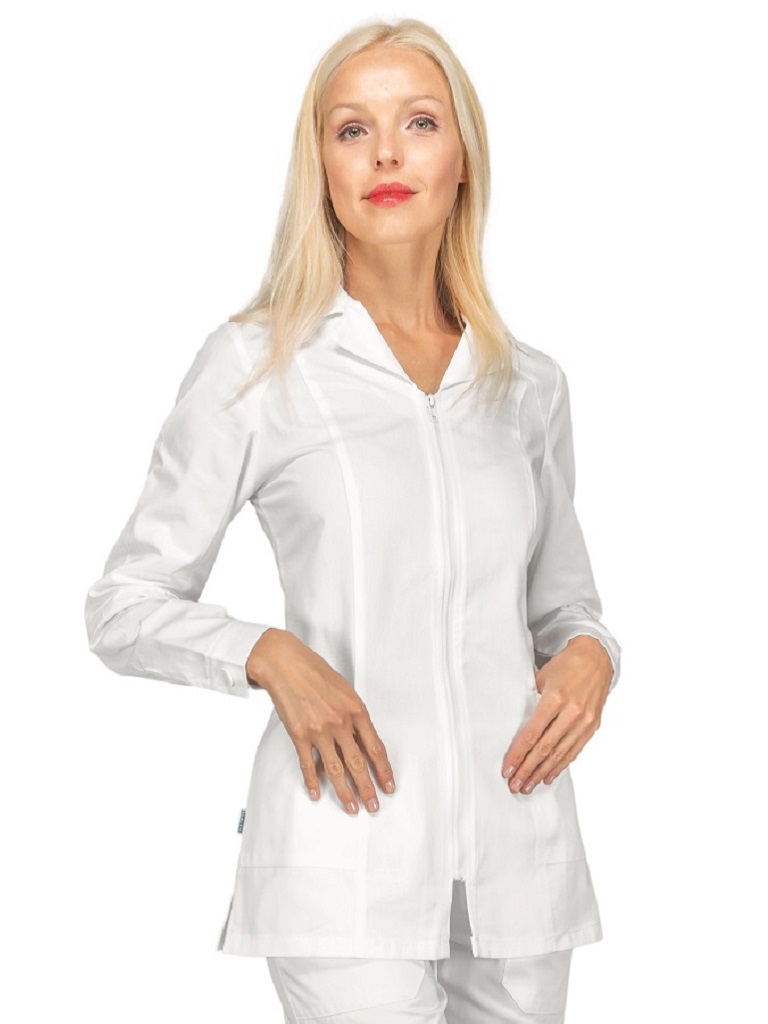 TUNIQUE MÉDICALE BARCELLONA MANCHES LONGUES BLANCHE 100% COTON
