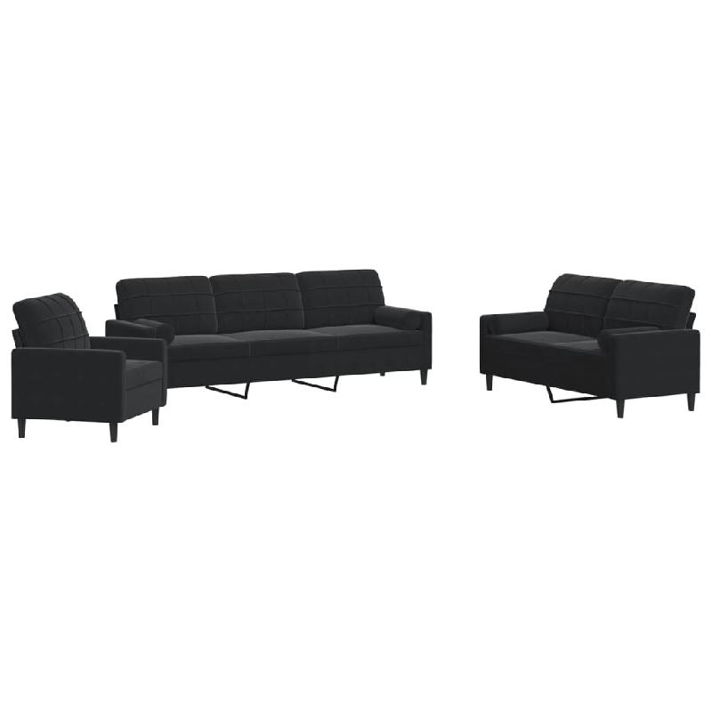 VidaXL Ensemble de canapés 3pcs et coussins et traversins noir velours Modèle Brivor - 3278456_0