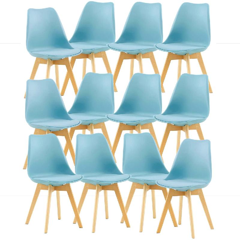 12 Chaises Tulipes Salle à Manger Scandinaves Bm Home Salle de Bureau, Pieds en Bois de Hêtre Massif, BLEUES - bleu plastique 3666630015929_0