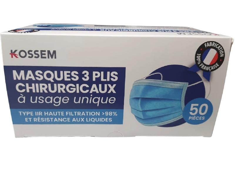 50 Masques adultes médicaux CE jetables type 2R - Fabriqués en France - MSK3PBL-FC01_0