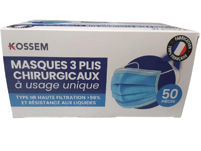 50 Masques chirurgicaux adultes médicaux CE jetables type 2R - Fabriqués en France - MSK3PBL-FC01_0