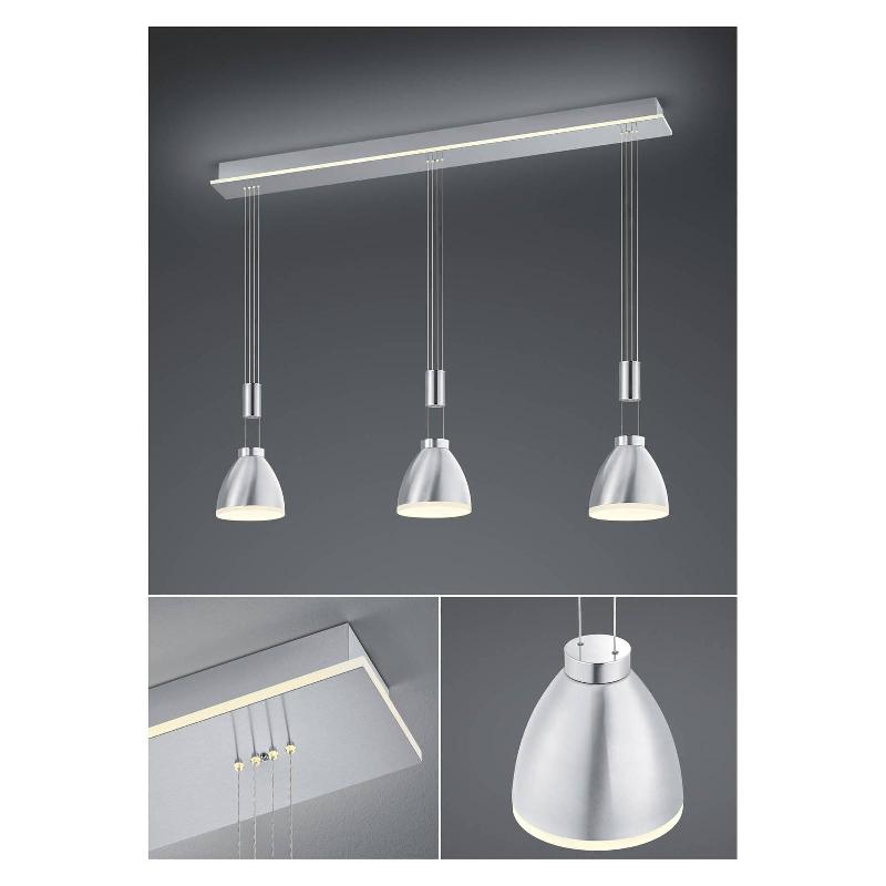 HELL SUSPENSION LED LENI, À 3 LAMPES, NICKEL MAT