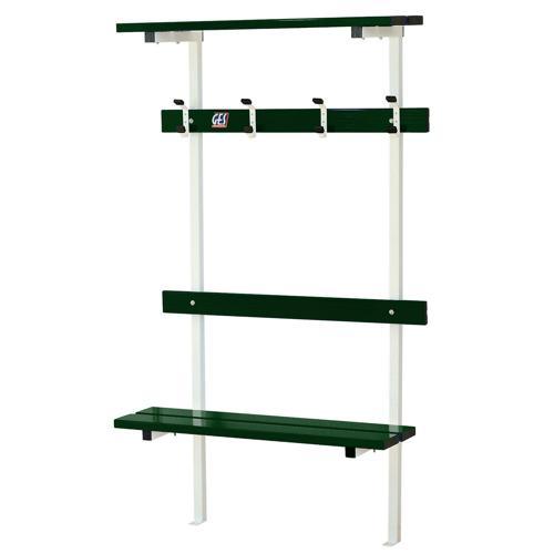 BANC VESTIAIRE MUR/SOL AVEC PORTE PATÈRES ET PORTE SACS LONGUEUR GES ASSISE ALU