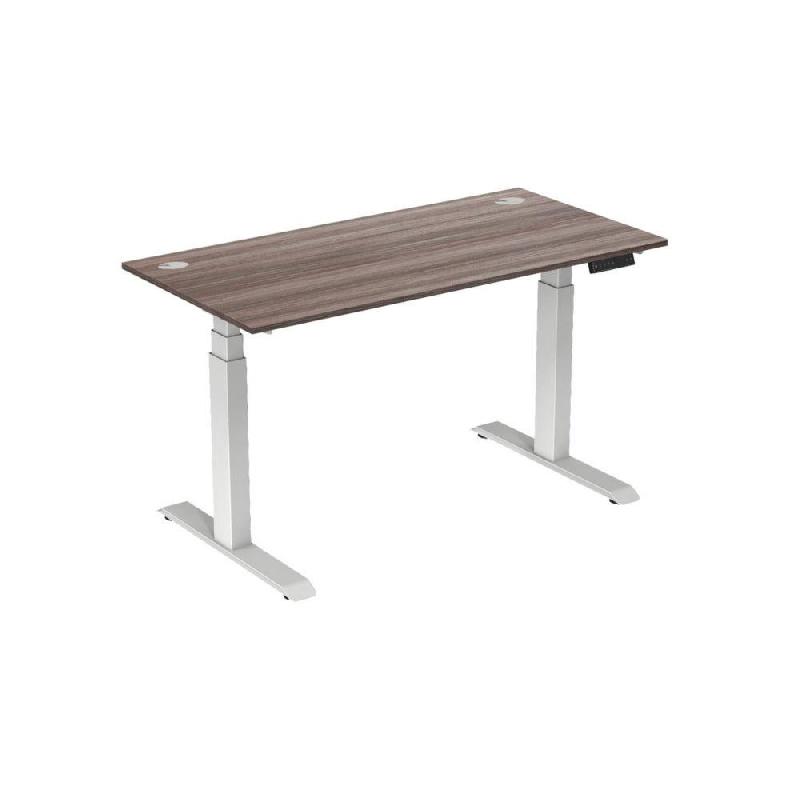 BUREAU ELECTRIQUE HAUTEUR REGLABLE ACTIV'O L.160 CM PLATEAU CEDRE - PIEDS METAL BLANC