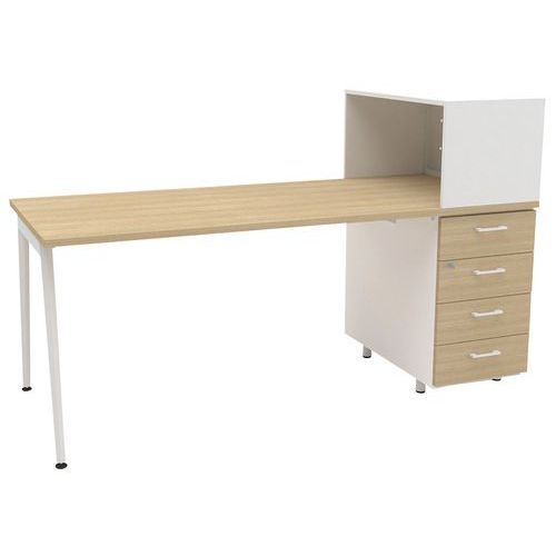 BUREAU HOME OFFICE + RGMT DROITE L.120 CM CHÊNE/BLANC ARA - QUADRIFOGLIO