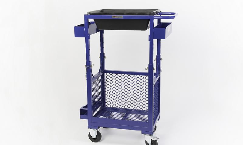 Chariot finisseur - Structure rigide en acier avec compartiments de rangement et roulettes freinées_0