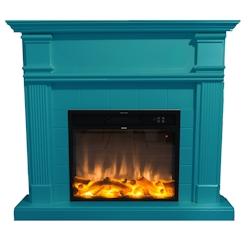 Cheminée sur pied Mpc 1500W Turquoise, design moderne en MDF pour l'intérieur. Cheminée avec télécommande, effet réaliste de flammes - Bois manu_0