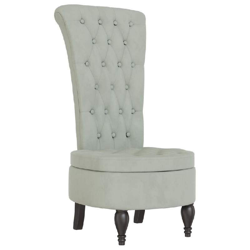 Décoshop26 - Fauteuil à dossier haut en velours gris clair dossier capitonné pieds en bois DEC026246 - gris Bois massif 3000255714971_0