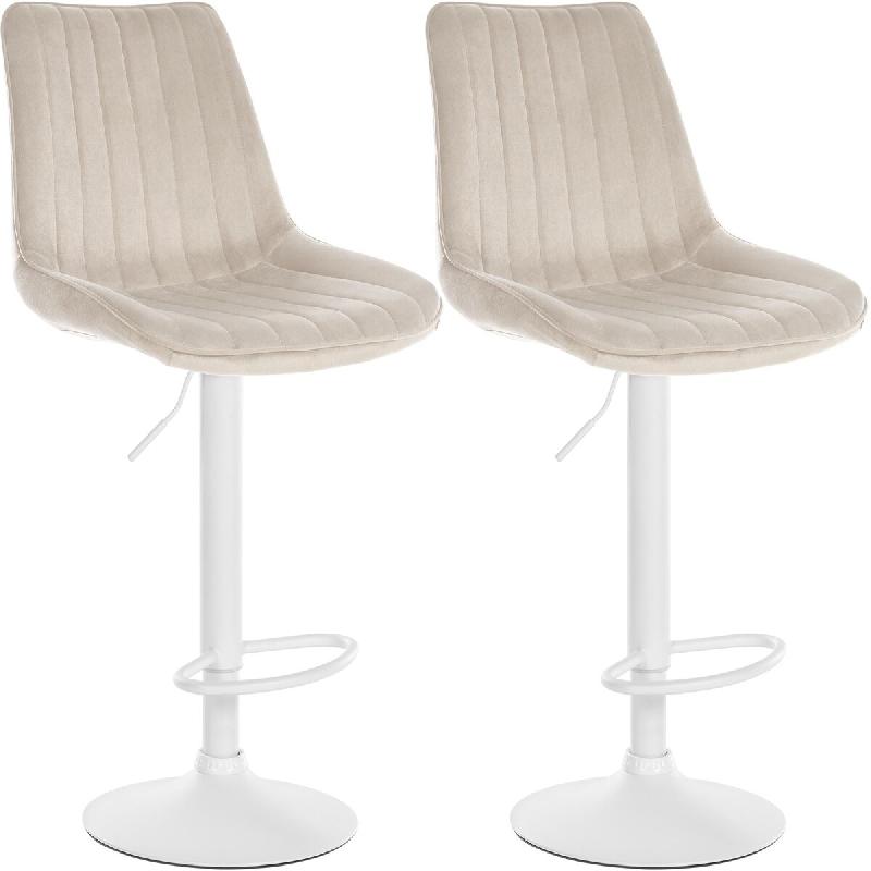 Décoshop26 - Lot de 2 tabourets de bar réglable en hauteur pivotant à 360° assise en velours crème couture verticale pied métal 10_0005908 - bei_0