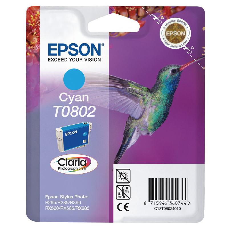 EPSON T0802 'COLIBRI' CARTOUCHE D'ENCRE ORIGINALE CLARIA (C13T08024011) - CYAN