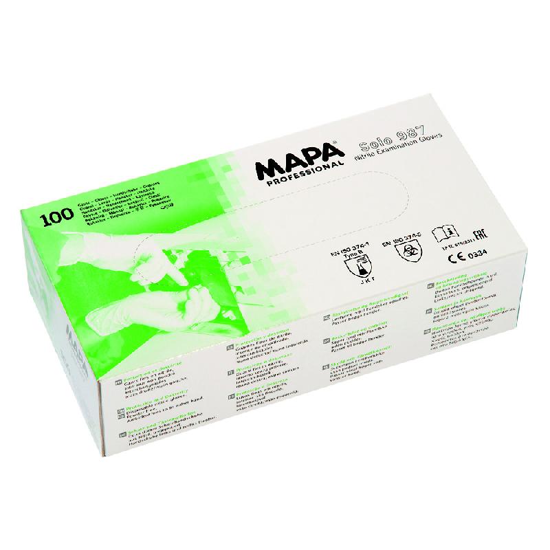 GANTS JETABLES NITRILE MAPA SOLO 987 TAILLE 8, BOITE DE 100
