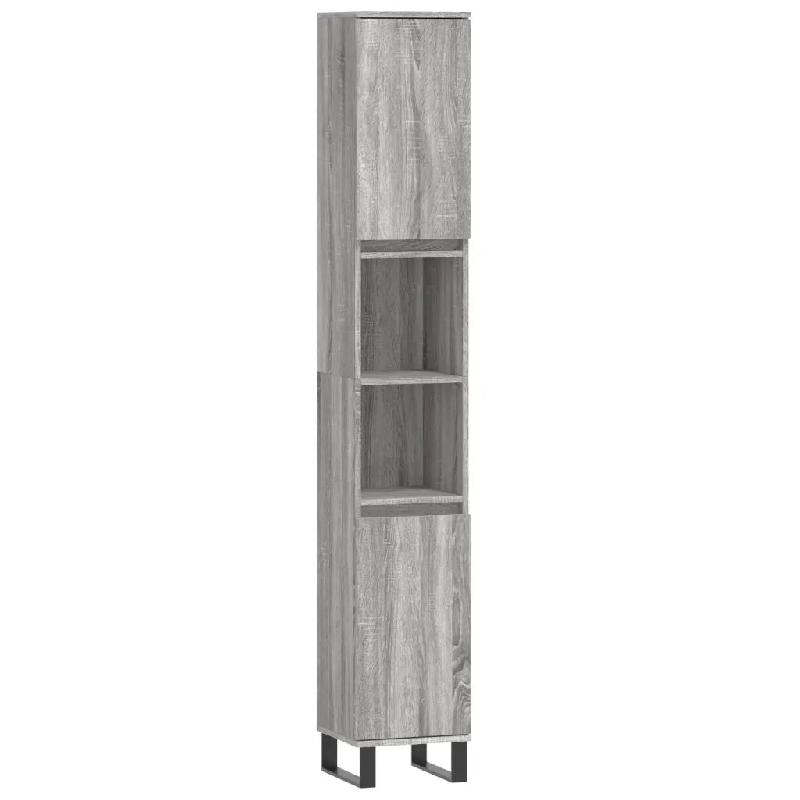 Helloshop26 - Armoire de bain avec 4 compartiments rangement 30 x 30 x 190 cm style industriel en bois d'ingénierie gris 02_0048995 - gris Bois massi_0