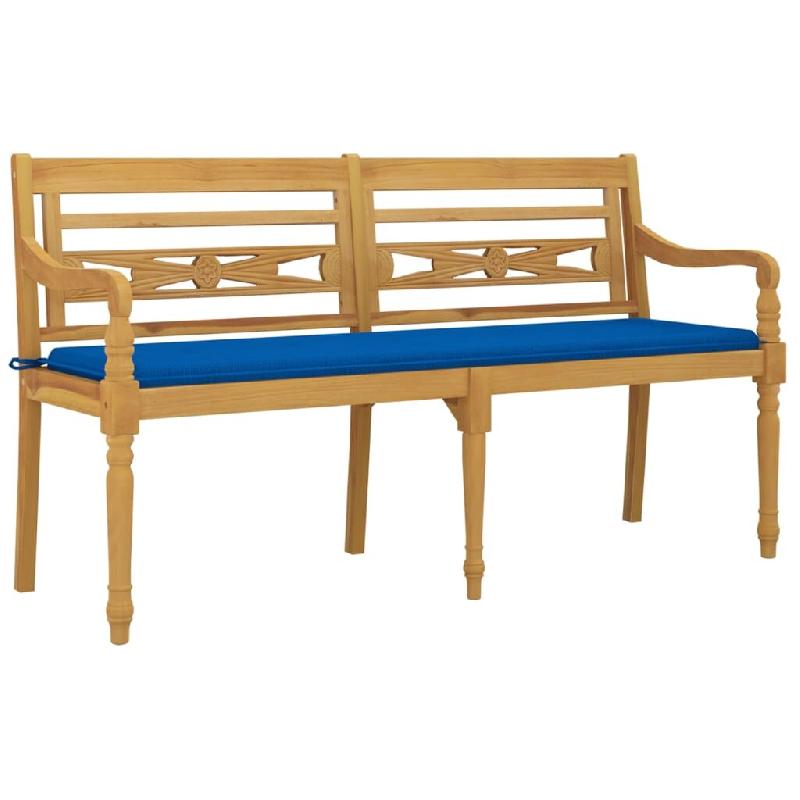 Helloshop26 - Banc de jardin meuble de patio d'extérieur terrasse avec coussin bleu royal 150 cm bois de teck massif 02_0011060 - bleu Bois massif 30_0