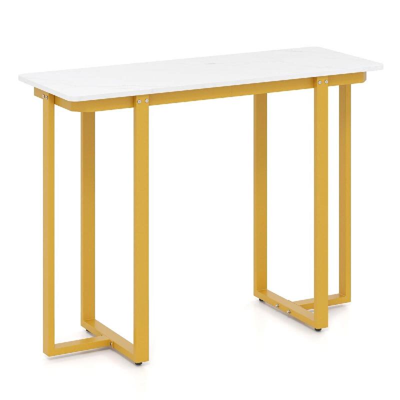 Helloshop26 - Table console d'entrée en imitation marbre 107 x 40 x 79,5 cm design élégant et ergonomique en bois blanc et or 20_0013827 - 30002279_0