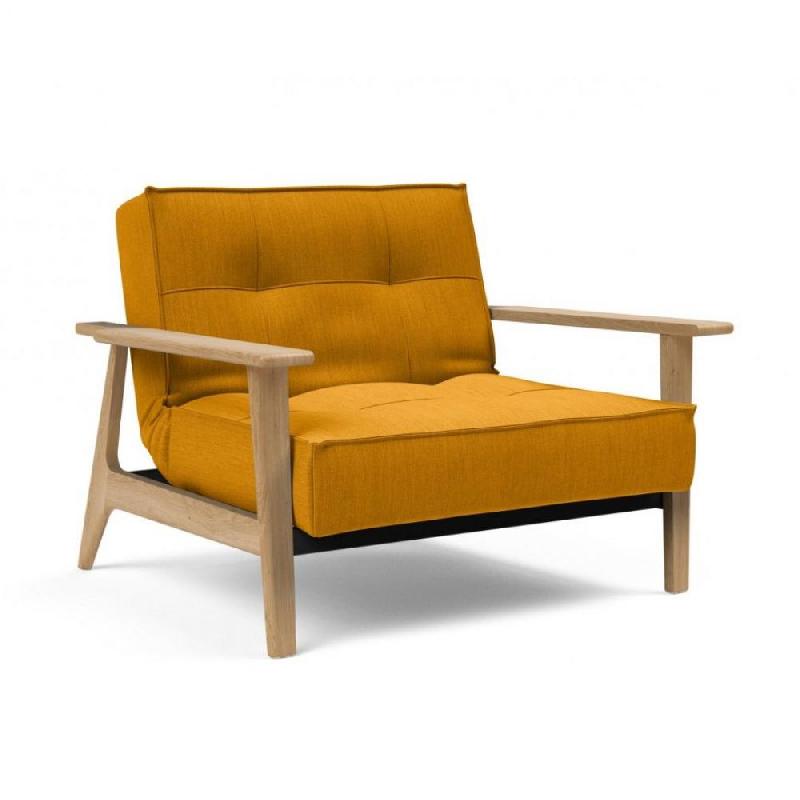 Fauteuil design convertible Innovation Living Splitback Frej Elegance Burned Curry - Lit 90x115 cm - Accoudoirs chêne clair_0