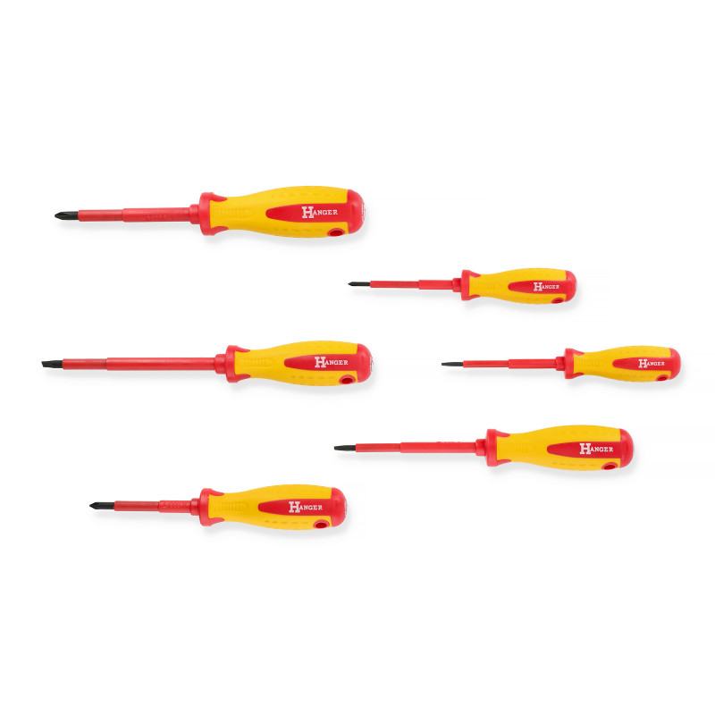 JEU DE 6 TOURNEVIS ISOLÉS PLATS ET CRUCIFORMES - HANGER - 132090
