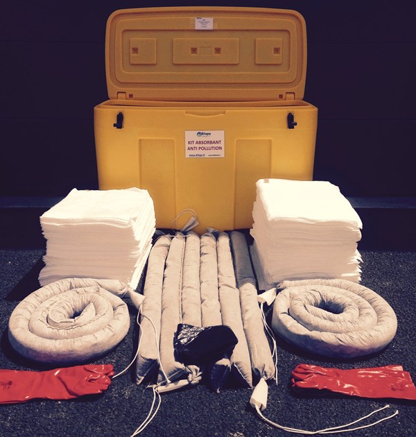 Kit absorbant antipollution pour hydrocarbures - 360 litres - avec coffre de stockage étanche_0