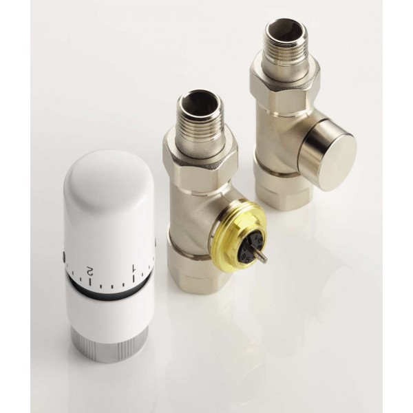 KIT ROBINETTERIE MANUELLE DROIT TÊTE THERMOSTATIQUE DESIGN NICKELÉ - ACOVA 841068