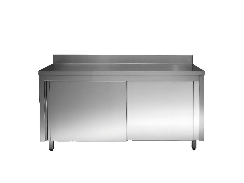 MEUBLE BAS EN INOX  ECO 12X7 AVEC PORTES COULISSANTES ET DOSSERET