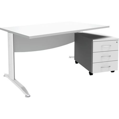 PACK ALMA BUREAU DROIT 120 + CAISSON 3 TIROIRS BLANC/BLANC - SIMMOB