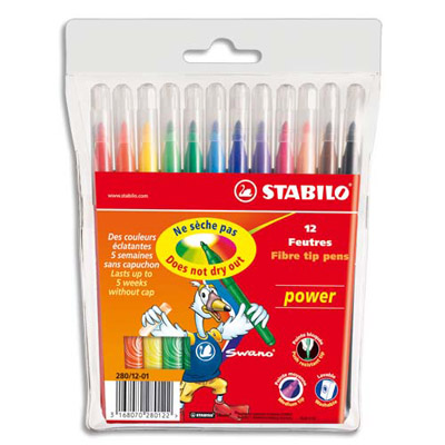 POCHETTE DE 12 FEUTRES DE COLORIAGE STABILO POWER - COLORIS ASSORTIS