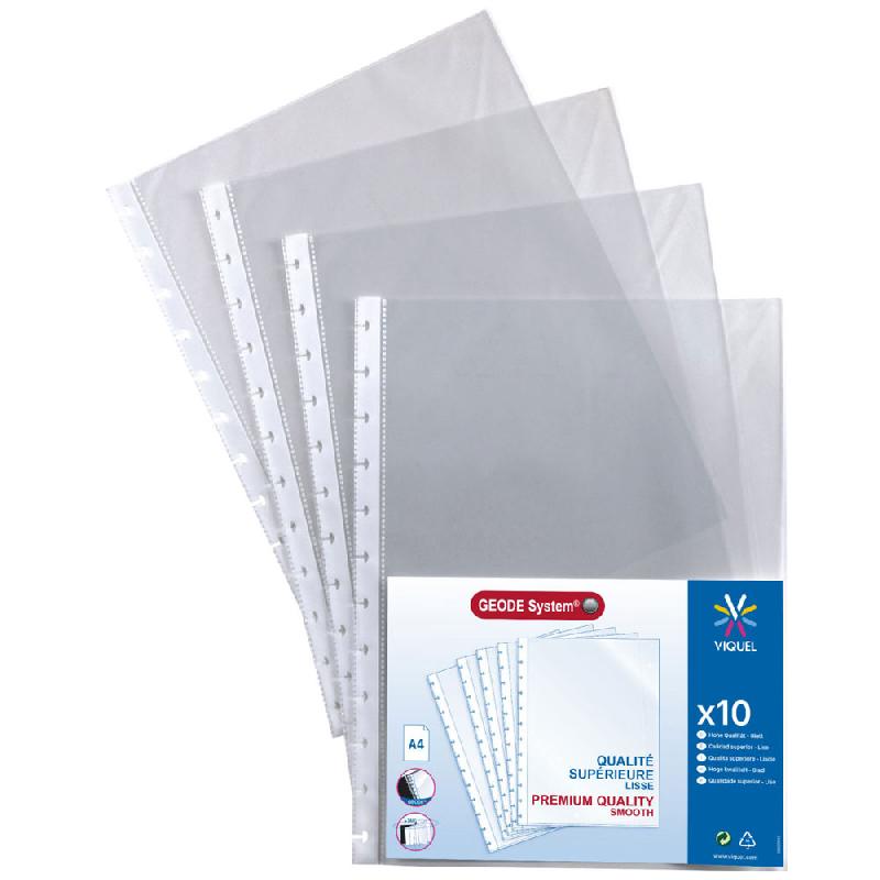 POCHETTES VIQUEL GEODE - A4 - POLYPROPYLENE - LISSE - 5/10 - LOT DE 10 - INCOLORE