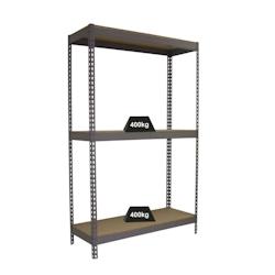PROREGAL Étagère pour charges lourdes MID WOOD YETI THREE | HxLxP 150x150x75cm | Charge du compartiment 400kg | Gris - gris métal PR_RS140-24_0