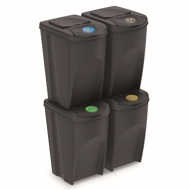 Prosperplast - Jeu de 4 poubelles de recyclage 140L Sortibox en plastique de couleur anthracite - gris plastique ZA1279_0