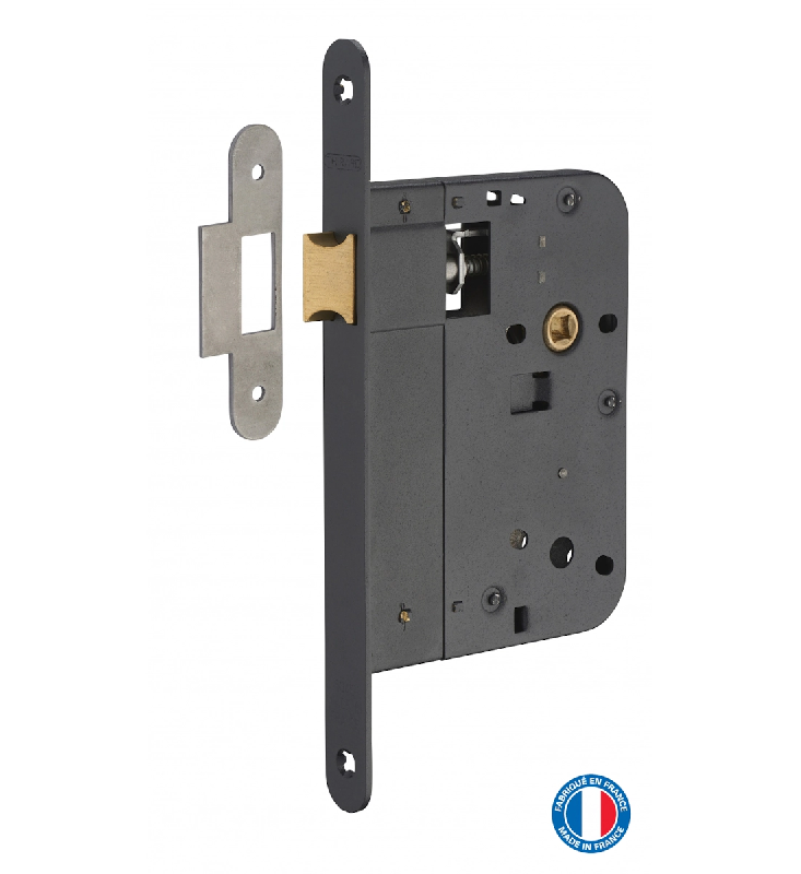 Serrure encastrable pour porte intérieure, axe 80mm, bouts ronds, noir - THIRARD - noir 3150260812503_0