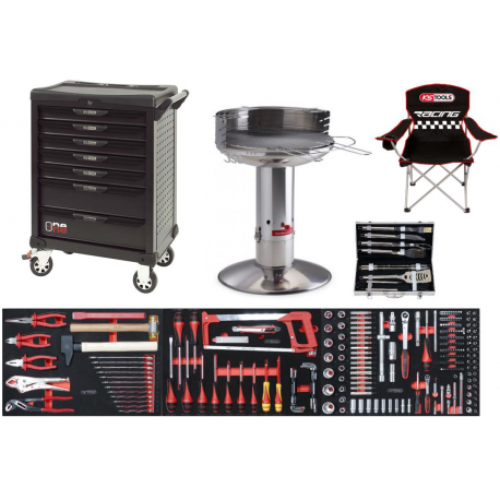 Servante One by One 7 tiroirs, équipée 251 outils + Barbecue et ustensiles KS Tools  | 823.7251_0