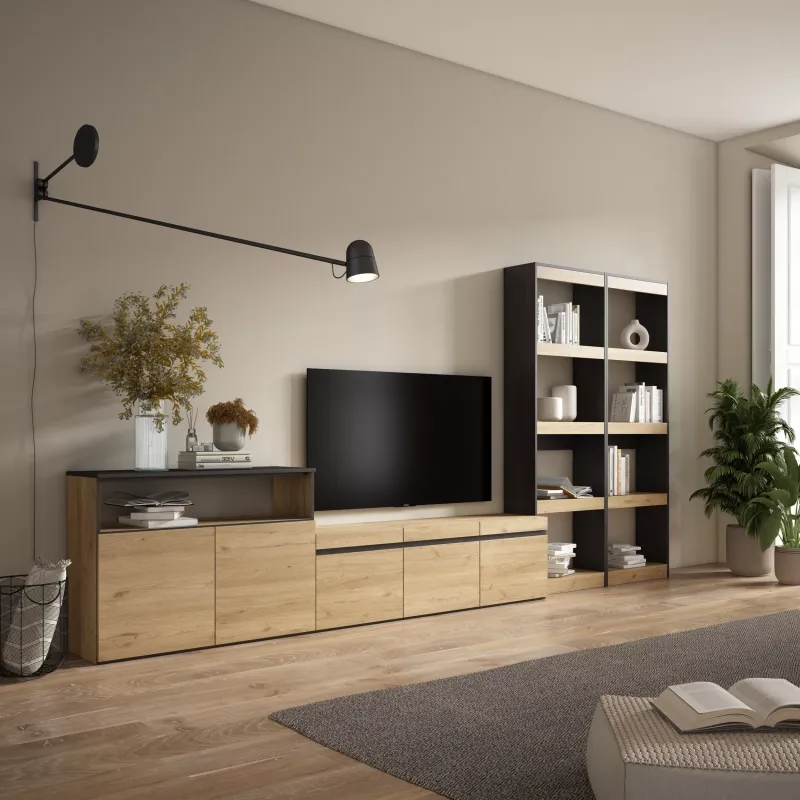 SKRAUT HOME - ENSEMBLE MEUBLE TV, MEUBLE SALON COMPLET, 370X35X186CM, POUR LES TV JUSQU'à 65
