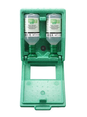 Station de lavage oculaire Plum - 2 flacons 500 ml - Ref. 4650 - Anti-poussière avec miroir et pictogramme_0
