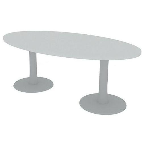 TABLE DE RÉUNION PLATEAU OVALE L.200 BLANC 2 PIEDS - QUADRIFOGLIO
