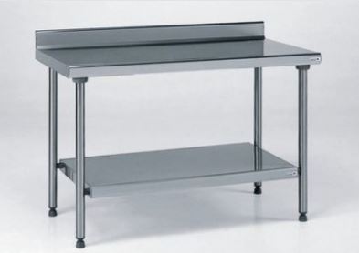 Table inox adossée avec étagère basse TOURNUS EQUIPEMENT - Référence : 424 991 - robuste et rapide à monter, hauteur réglable 900-930 mm_0