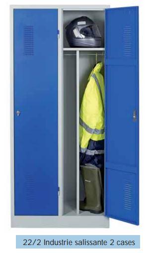 Vestiaire 22/2 industrie salissante - 2 cases - Dimensions 800x500x1800 mm - Corps gris RAL 7035, portes colorées_0