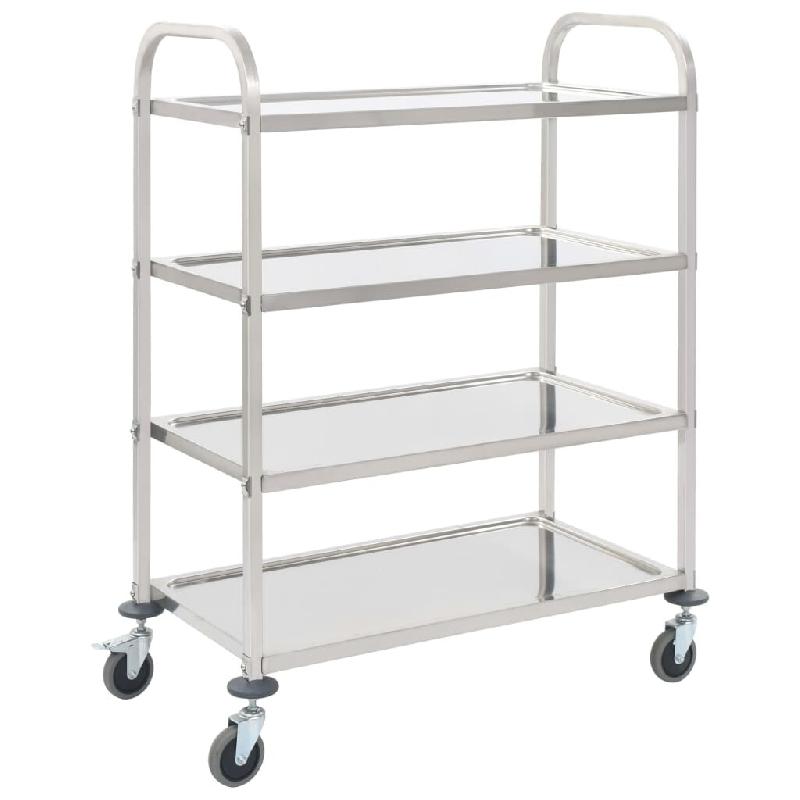 VidaXL Chariot de cuisine à 4 niveaux 107x55x125 cm Acier inoxydable - argenté inox 50916_0